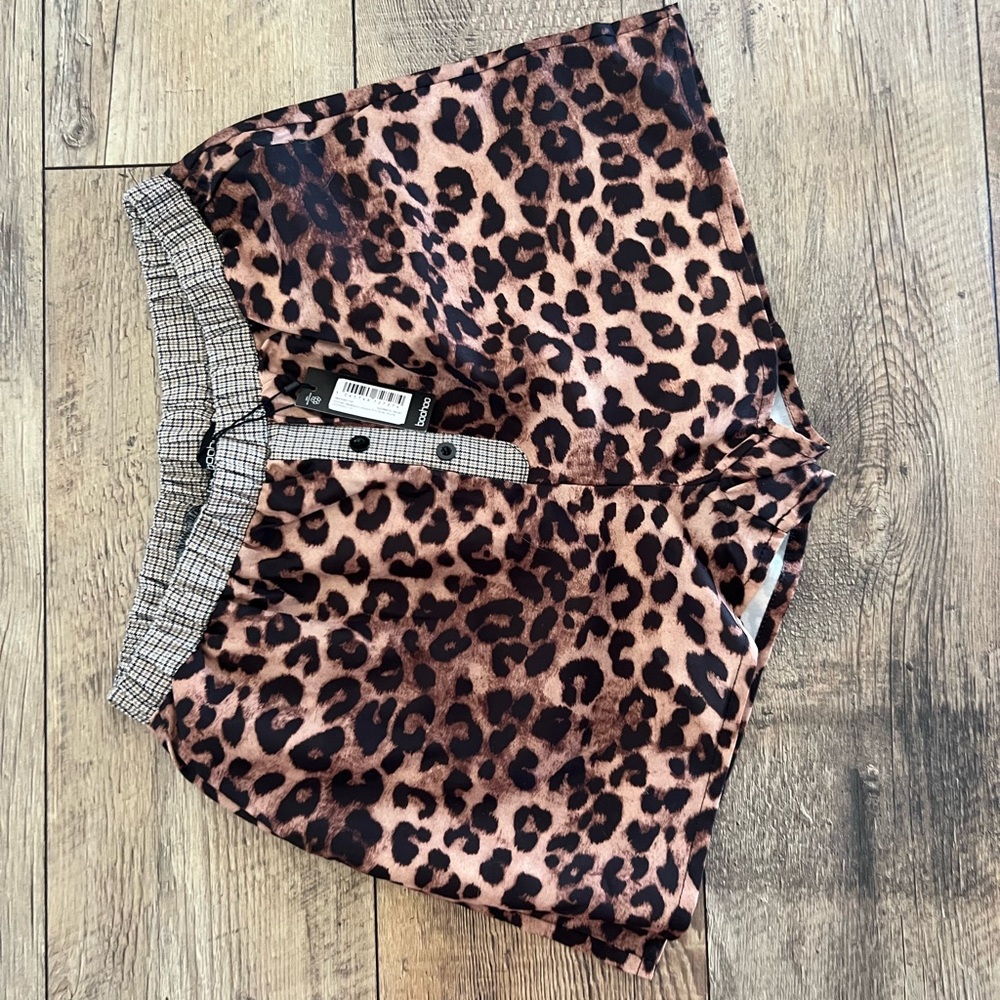 Leopard Print Shorts with Plaid Waistband